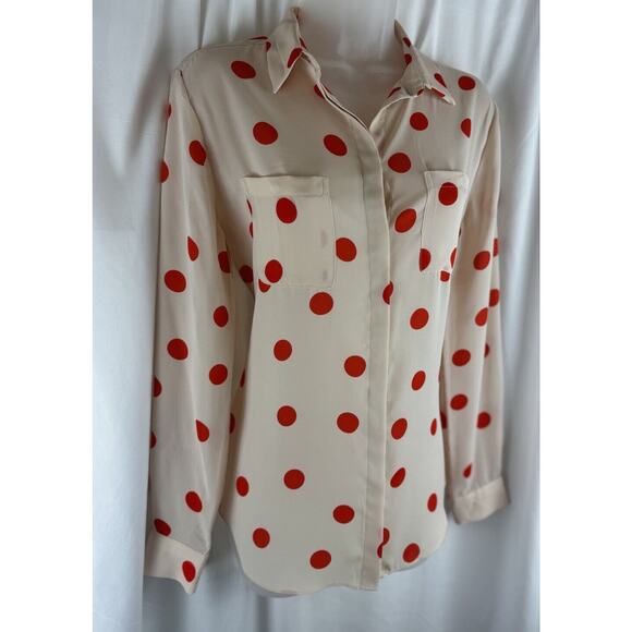 Ann Taylor LOFT Polka Dot Blouse, Nude & Orange, Sz: S, 55-43 - Picture 16 of 16